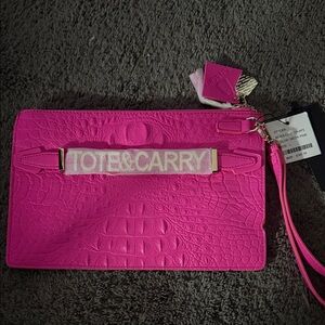 Tote and Carry Pink Croc Embossed Clutch
